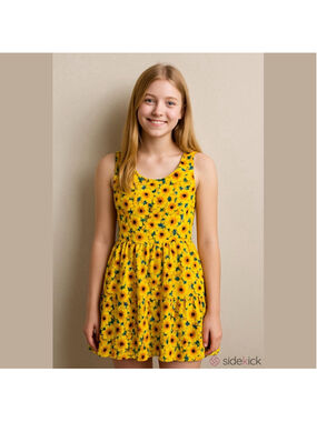 Band of Gypsies Sunflower Floral Mini Dress Sleeveless Tie Back Yellow Small